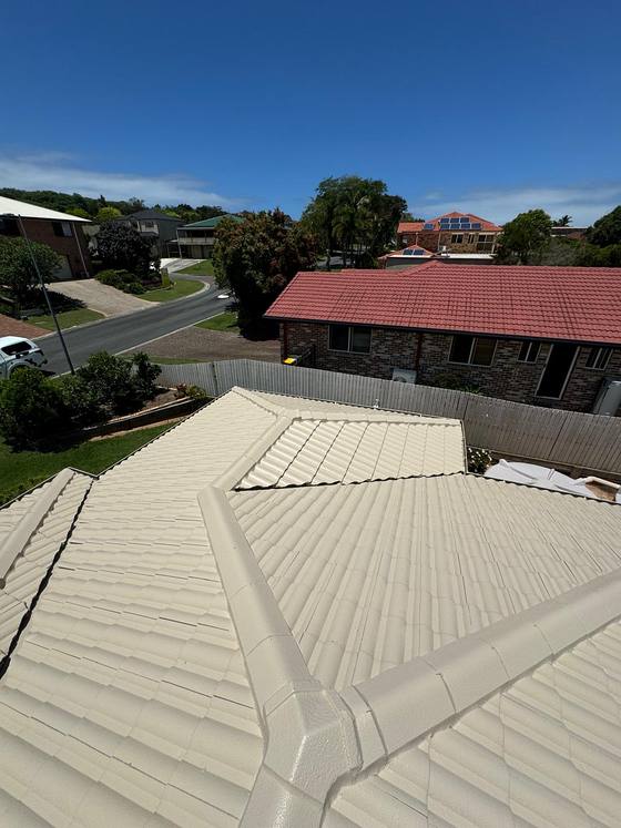 A cream tile roof after restoration